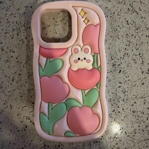 iPhone 14 Pro Max Cute Pink and Green Floral Phone Case